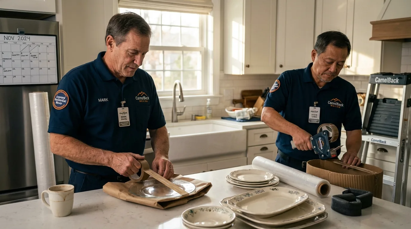 Professional crew packing kitchen dishware in Oakley, UT
